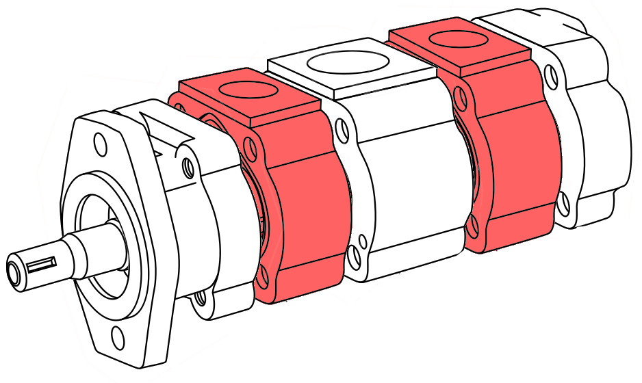 Gear pump expanded with gear section highlighted