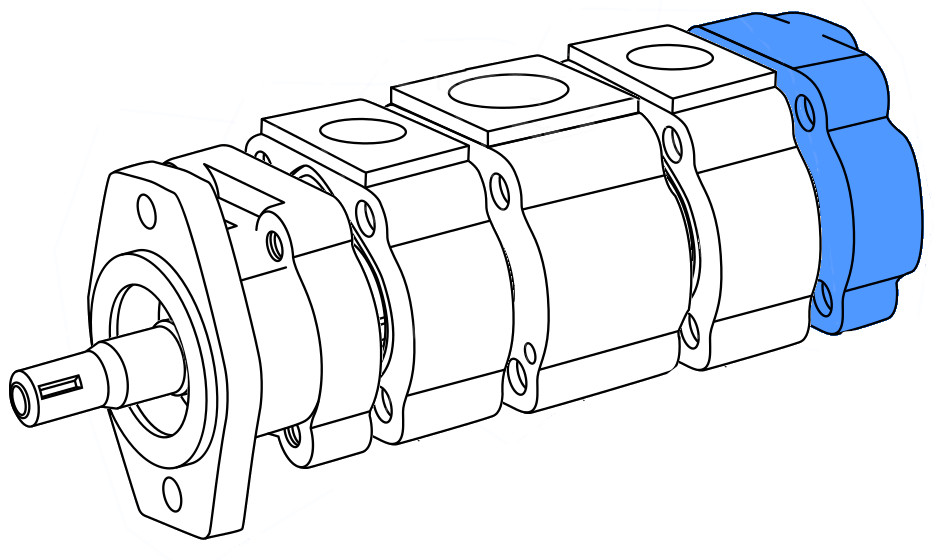 Gear pump expanded with port end cover highlighted