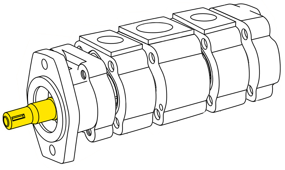 Gear pump expanded with shaft highlighted