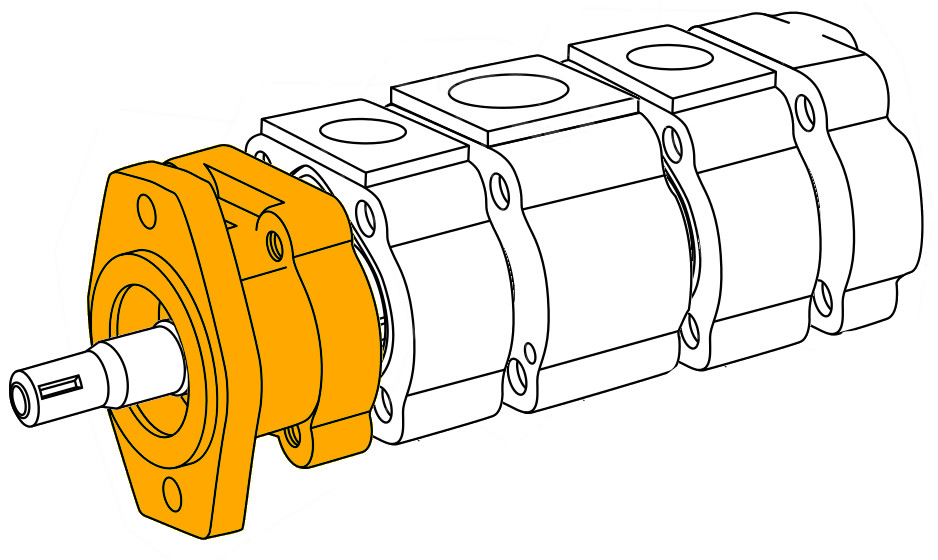 Gear pump expanded with shaft end cover highlighted